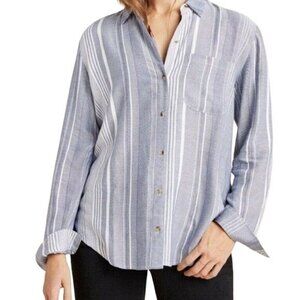 Anthropologie Maeve‎ Shirt Women Small Blue Chatham Striped Button Down Blouse